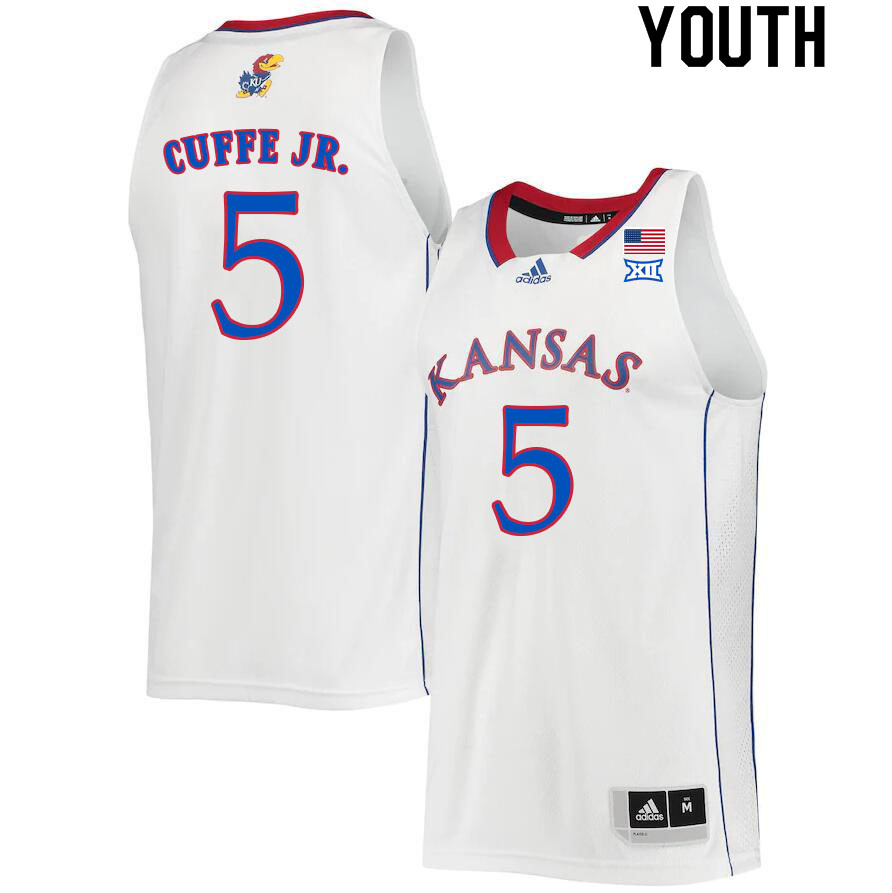 Youth #5 Kyle Cuffe Jr. Kansas Jayhawks College Basketball Jerseys Sale-White